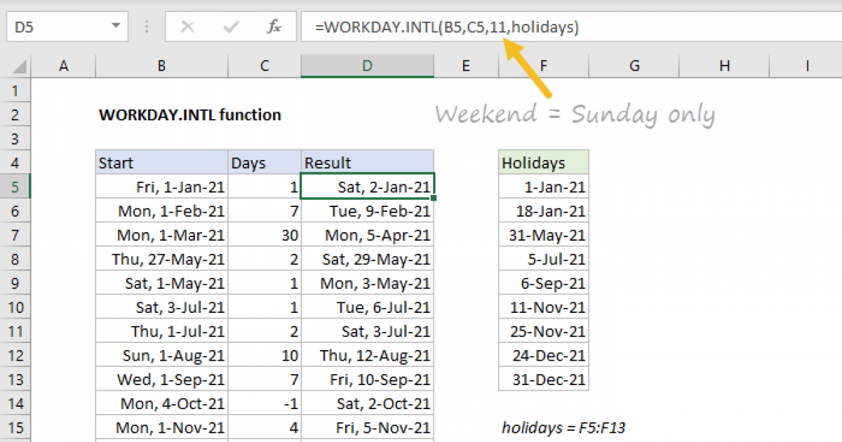 Excel WORKDAY.INTL function Exceljet